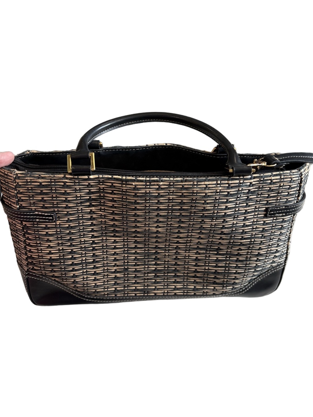 Etienne Aigner Woven Straw Tote with Black Trim Jakarta collection. Minor flaw - Picture 2 of 9